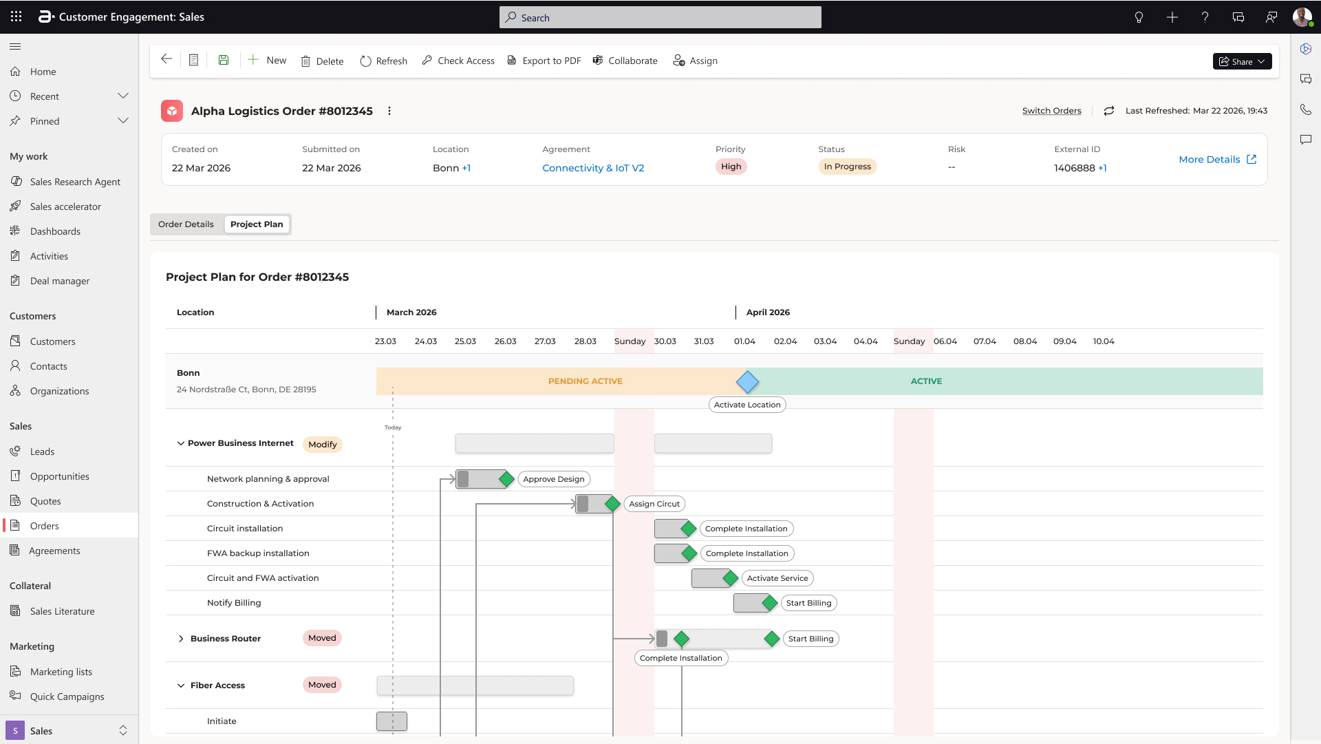 Agent panel showing structured risk summary and order context